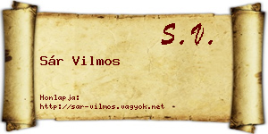 Sár Vilmos névjegykártya